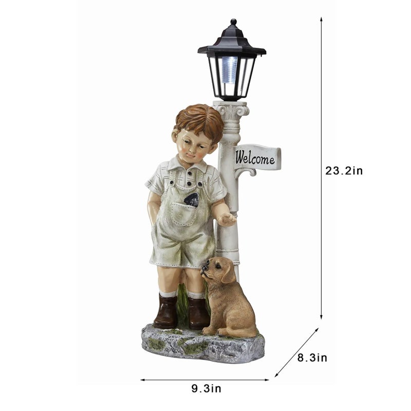 Floryden Solar Boy Statue Welcome Sign Garden Statues for Garden Decor, Porch, Lawn, Yard Art Decorations, Resin 23.2H inch - Image 5